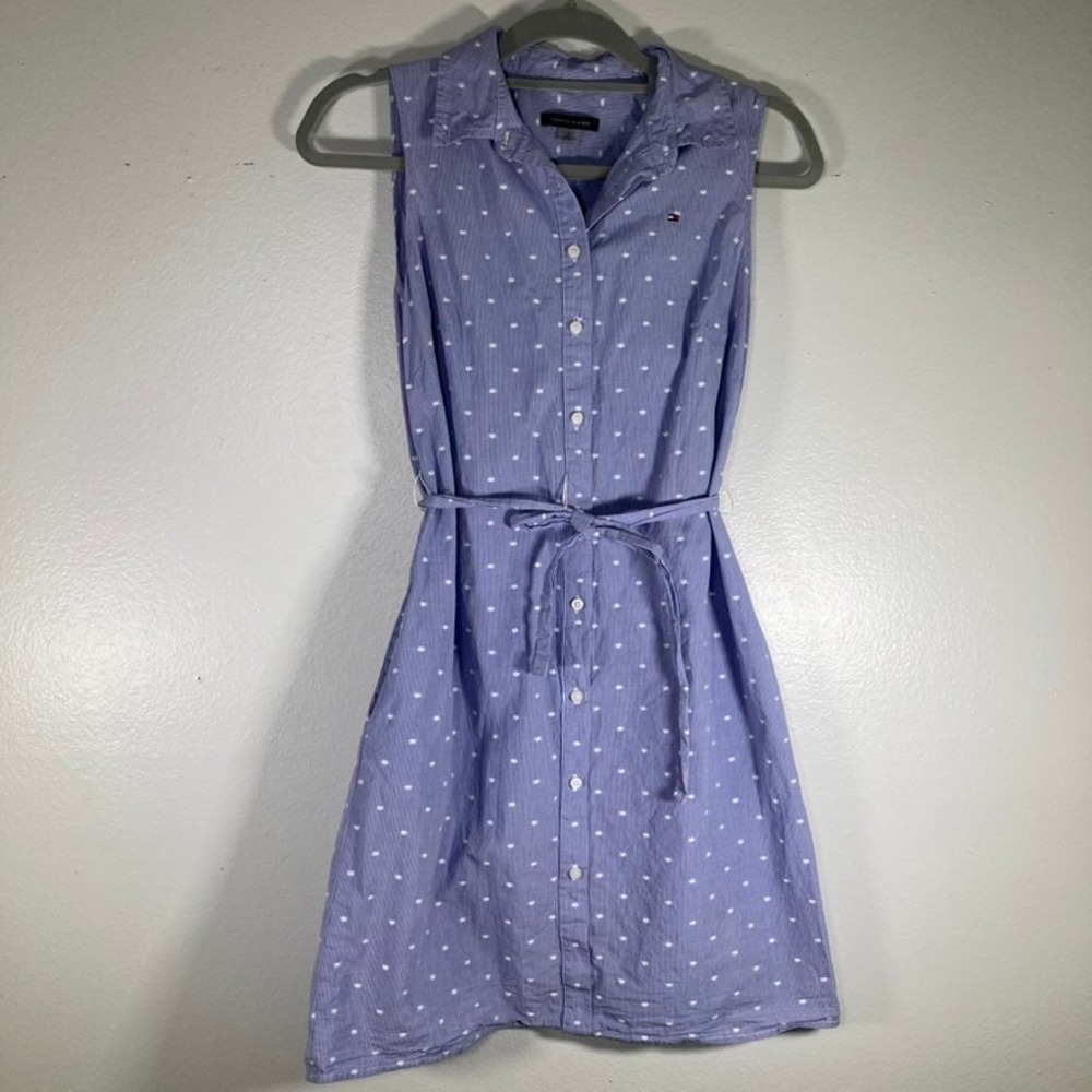 Tommy Hilfiger Womens 4 Blue Gingham Polka Dot Sleeveless Shirt Dress Size 4